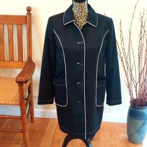 Style & Co. Women's 3/4 Length Car Coat, Size:S Color:Black w/White ribbing